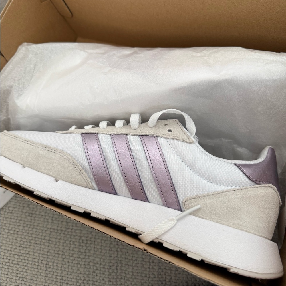 adidas White Sneakers with Lilac Metallic Stripes - Picture 6 of 6